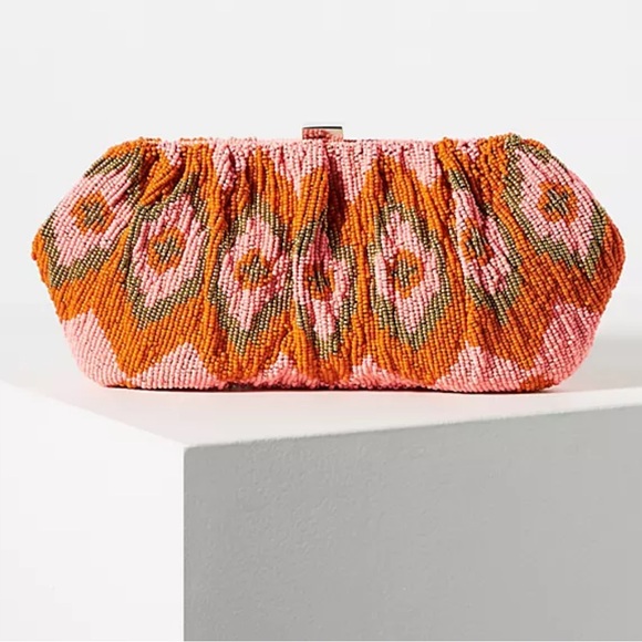 Handbags - Anthropologie  Red Floral Evening Clutch with Chain Strap